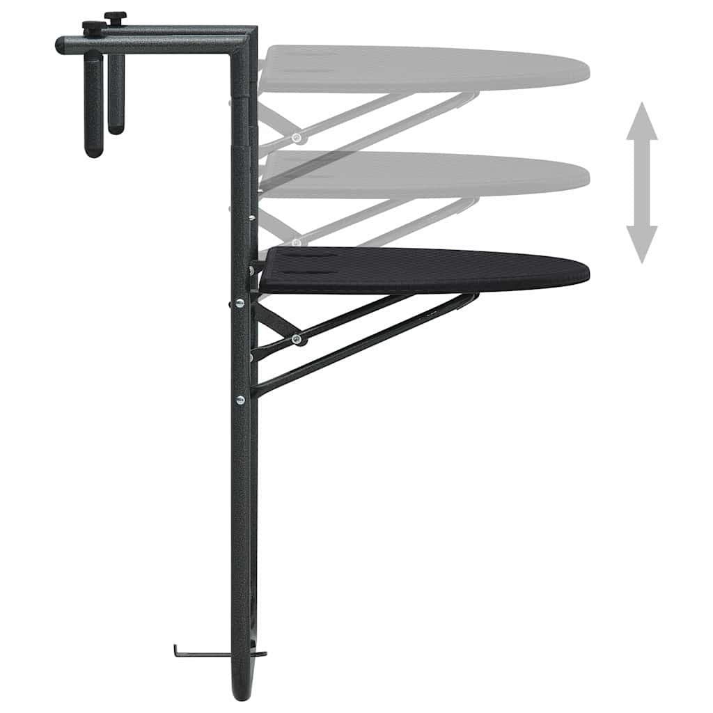 47894 vidaXL Hanging Balcony Table Black 60x64x83,5 cm Plastic Rattan Look