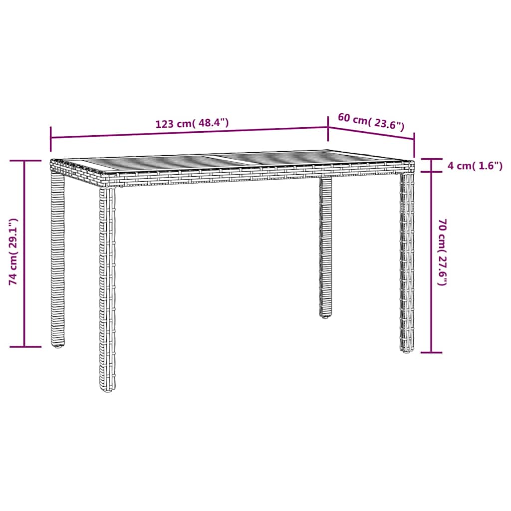 46450 vidaXL Garden Table Black and Brown 123x60x74 cm Solid Acacia Wood
