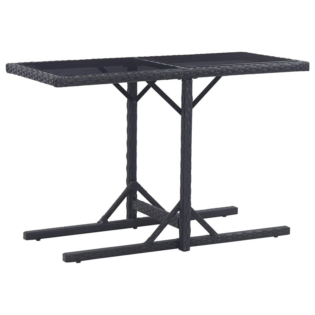 46452 vidaXL Garden Table Black 110x53x72 cm Glass and Poly Rattan