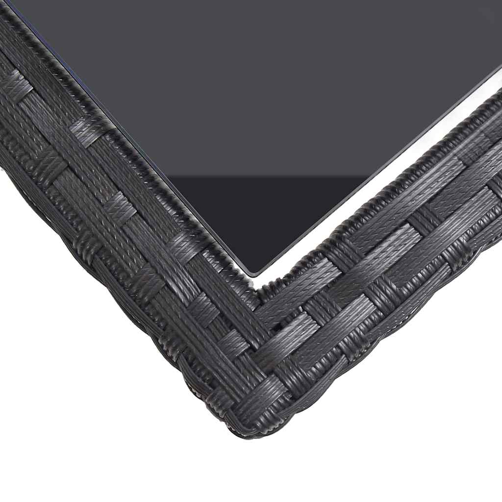 46452 vidaXL Garden Table Black 110x53x72 cm Glass and Poly Rattan