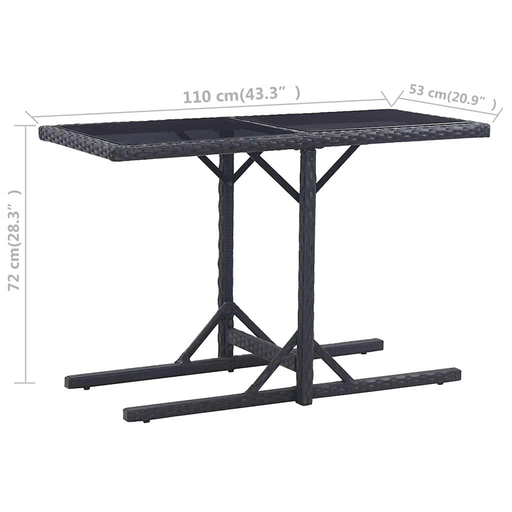 46452 vidaXL Garden Table Black 110x53x72 cm Glass and Poly Rattan