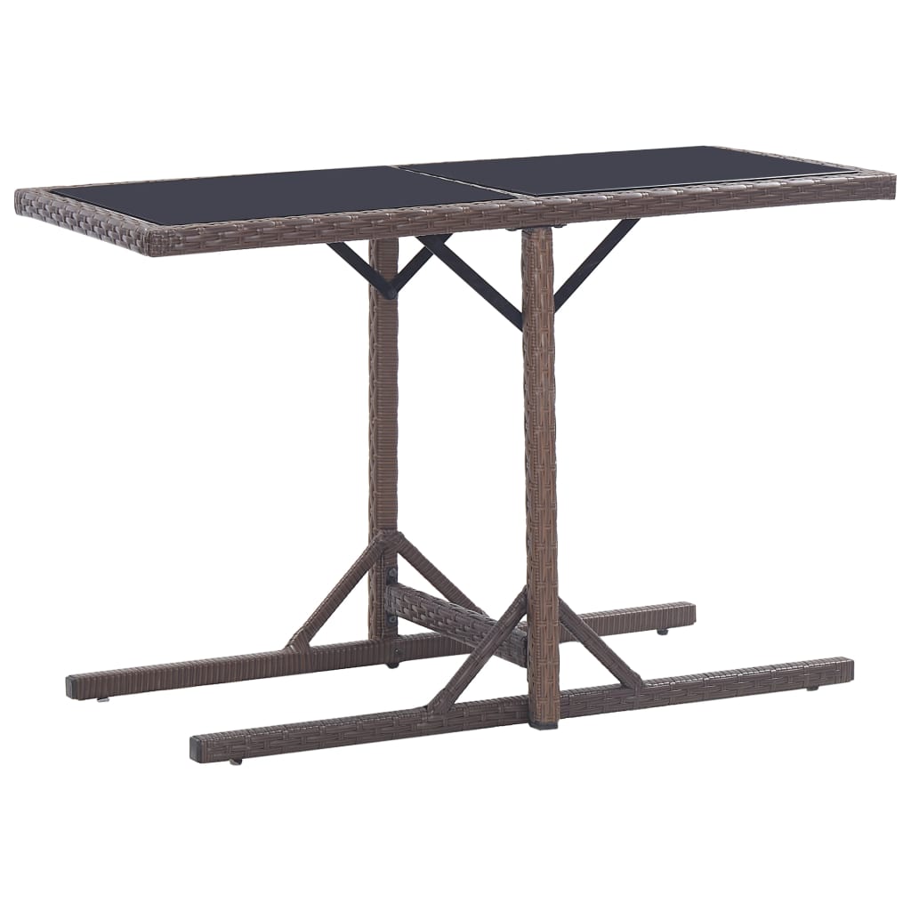 46453 vidaXL Garden Table Brown 110x53x72 cm Glass and Poly Rattan
