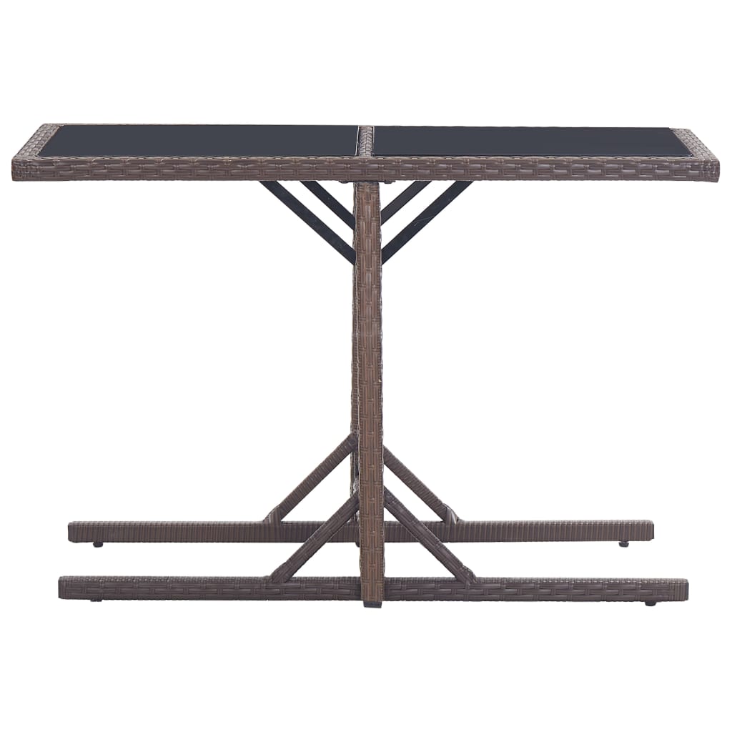 46453 vidaXL Garden Table Brown 110x53x72 cm Glass and Poly Rattan