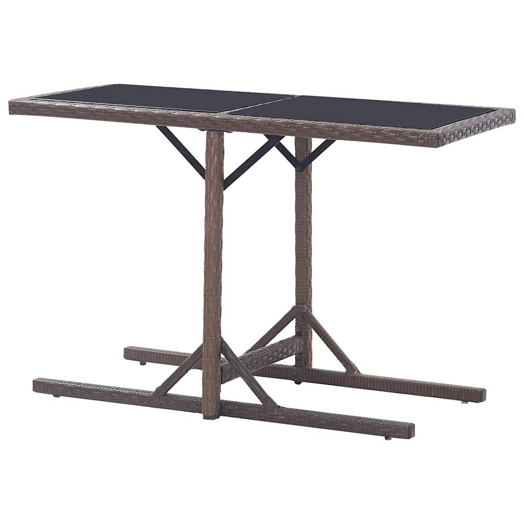 46453 vidaXL Garden Table Brown 110x53x72 cm Glass and Poly Rattan
