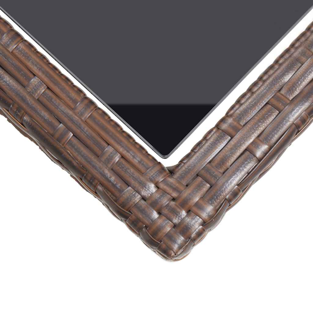 46453 vidaXL Garden Table Brown 110x53x72 cm Glass and Poly Rattan