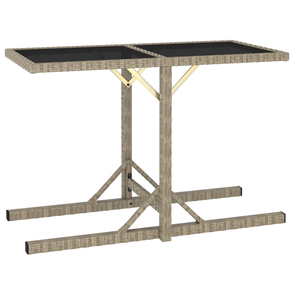 46454 vidaXL Garden Table Beige 110x53x72 cm Glass and Poly Rattan