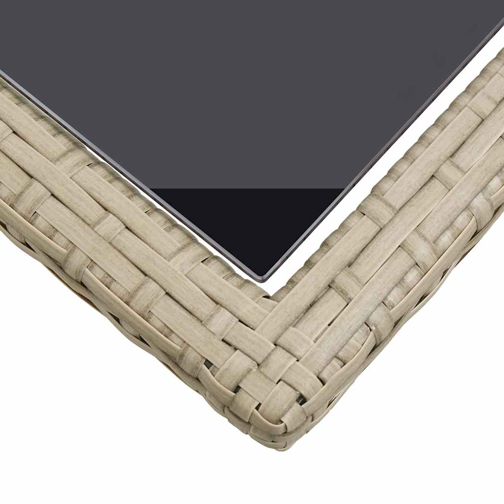 46454 vidaXL Garden Table Beige 110x53x72 cm Glass and Poly Rattan