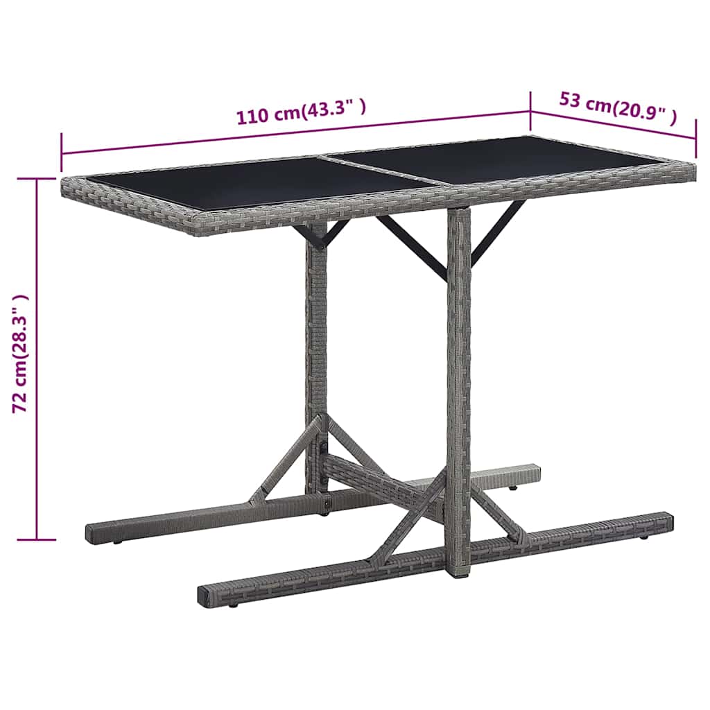 46455 vidaXL Garden Table Anthracite 110x53x72 cm Glass and Poly Rattan