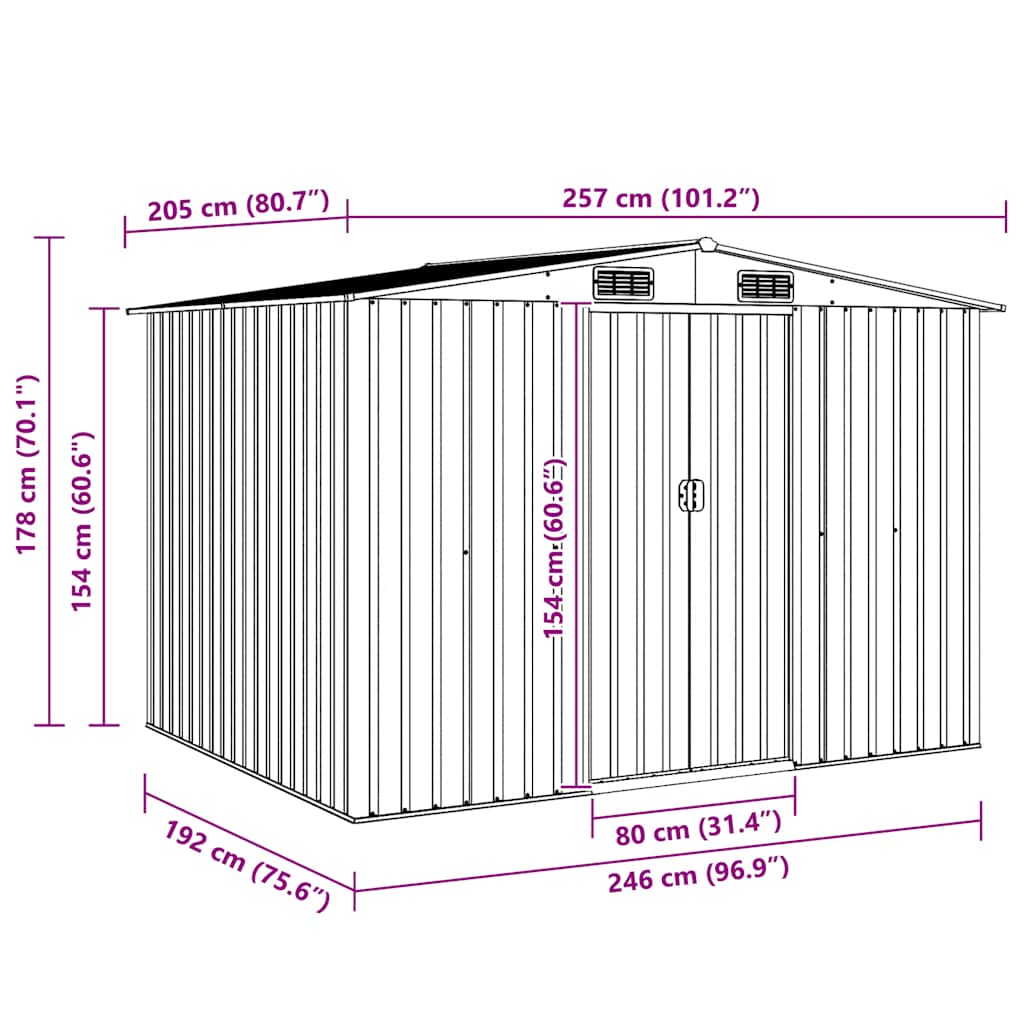 Garden Storage Shed Anthracite Steel 257x205x178 cm