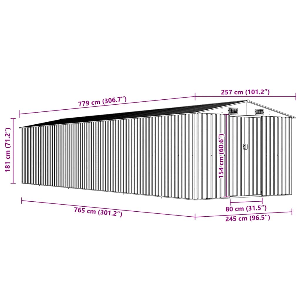 Garden Shed Anthracite 257x779x181 cm Galvanised steel