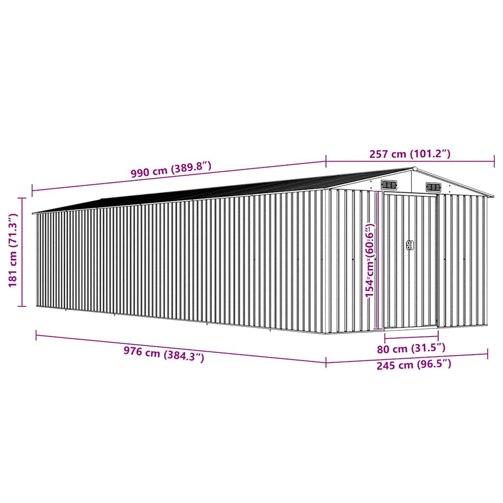 Garden Shed Green 257x990x181 cm Galvanised steel
