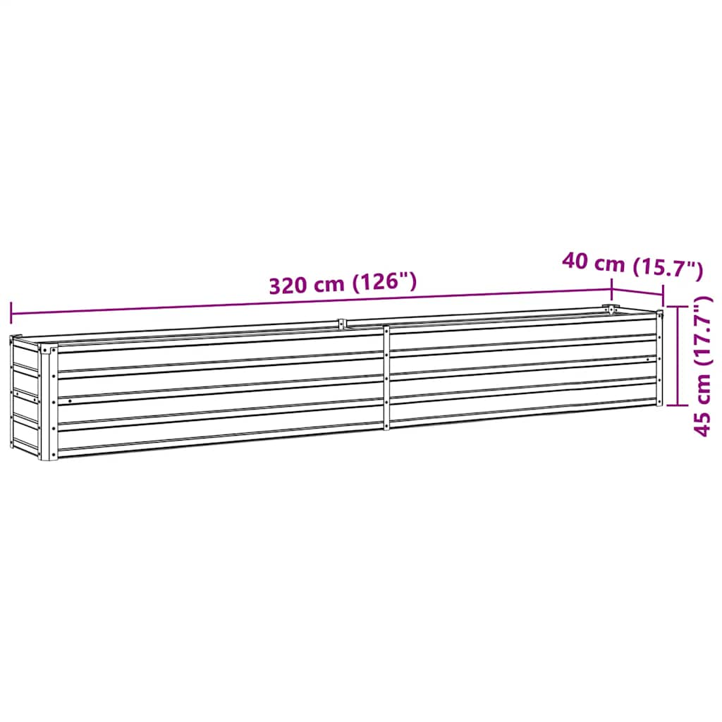 vidaXL Garden Raised Bed Galvanised Steel 320x40x45 cm Green