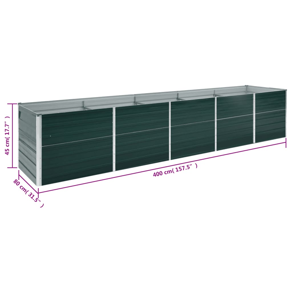 Verhoogd tuinbed van gegalvaniseerd staal 400x80x45 cm groen