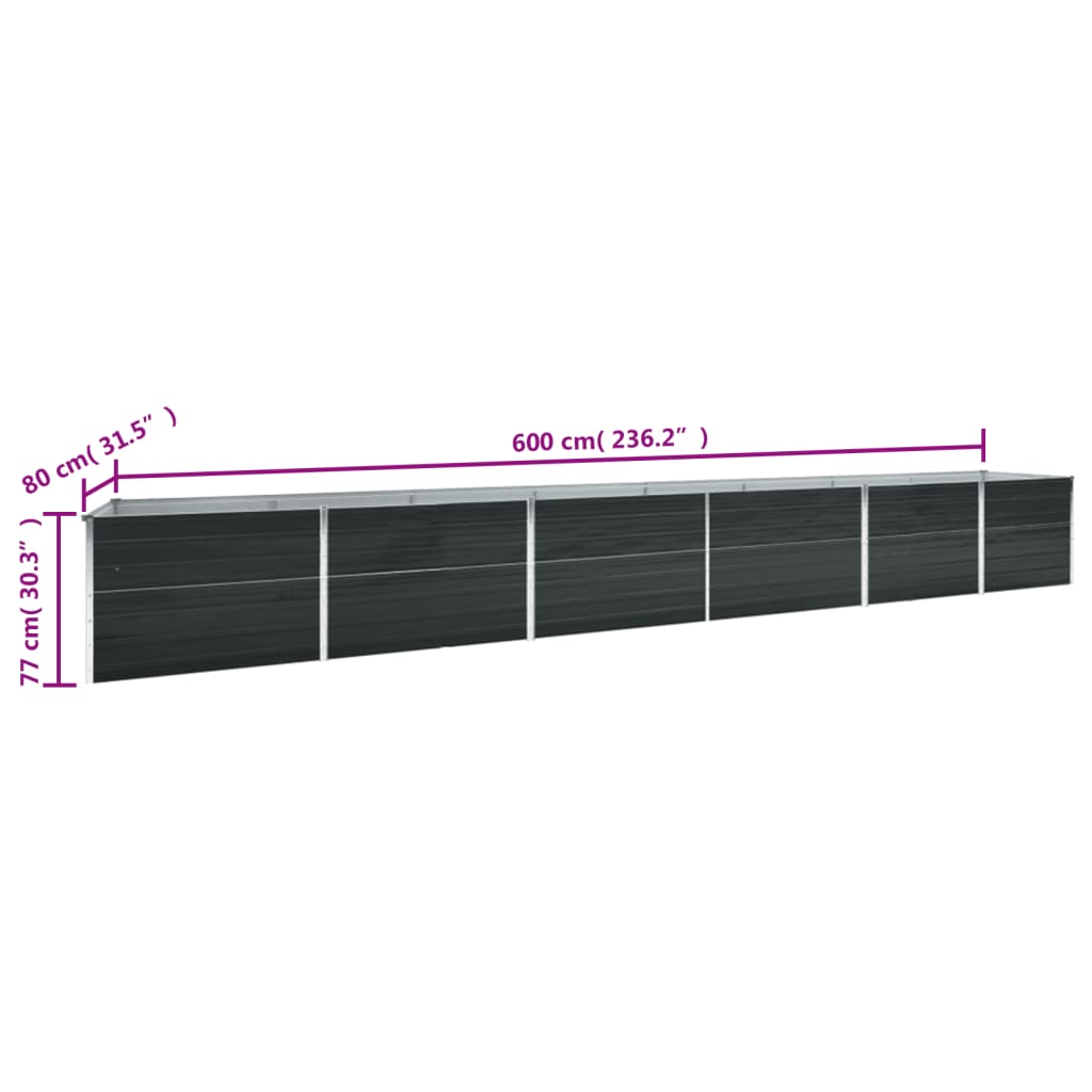 vidaXL Garden Raised Bed Galvanised Steel 600x80x77 cm Anthracite