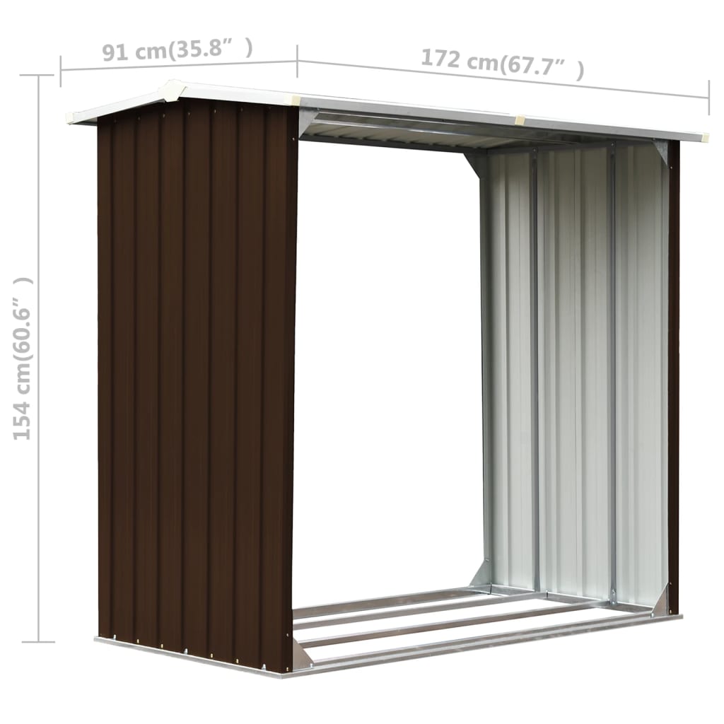 vidaXL Log Storage Shed Galvanised Steel 172x91x154 cm Brown