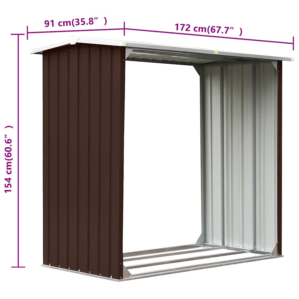 47081 vidaXL Log Storage Shed Galvanised Steel 172x91x154 cm Brown
