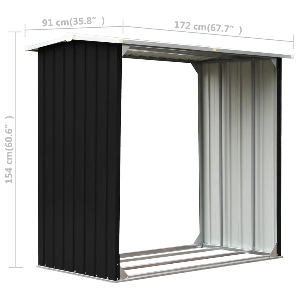 vidaXL Log Storage Shed Galvanised Steel 172x91x154 cm Anthracite