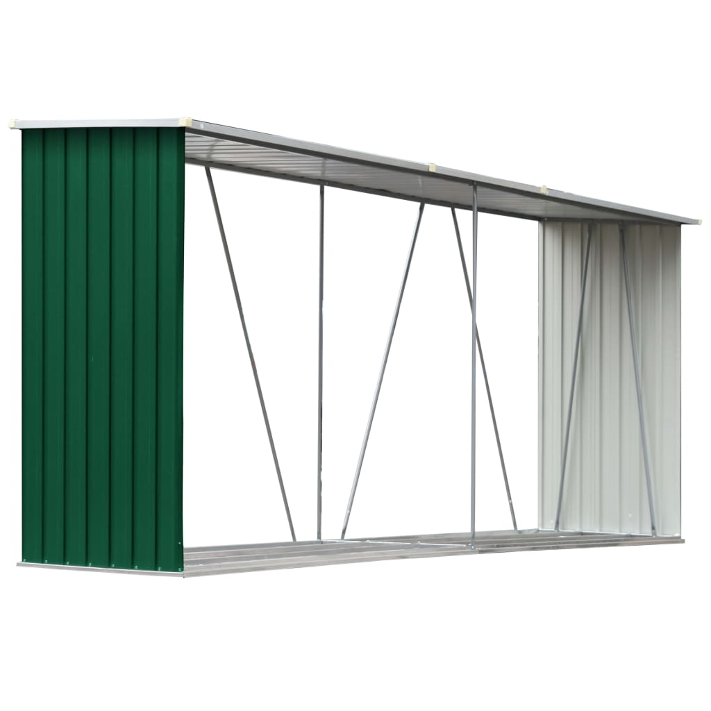 vidaXL Garden Log Storage Shed Galvanised Steel 330x84x152 cm Green