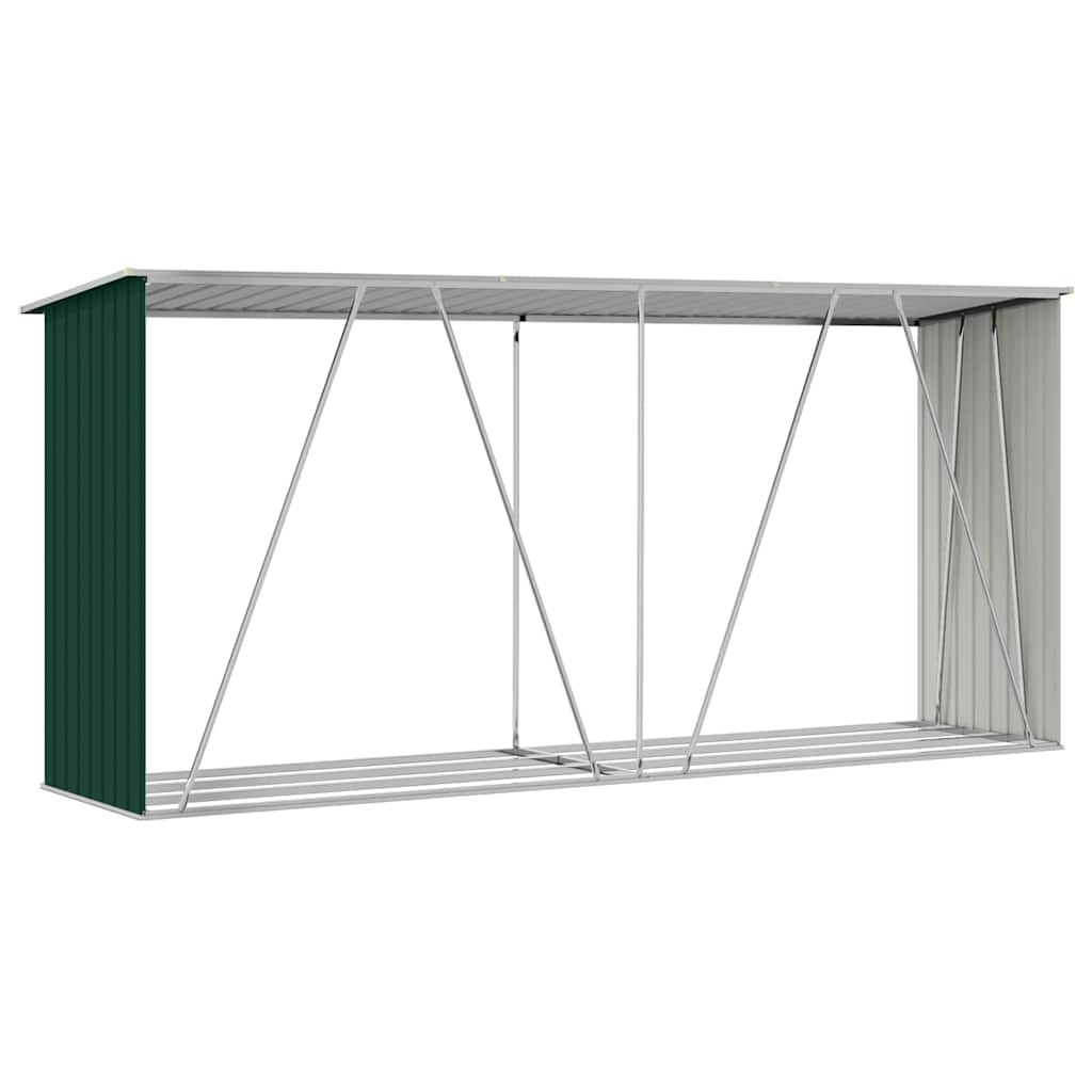 47083 vidaXL Garden Log Storage Shed Galvanised Steel 330x84x152 cm Green