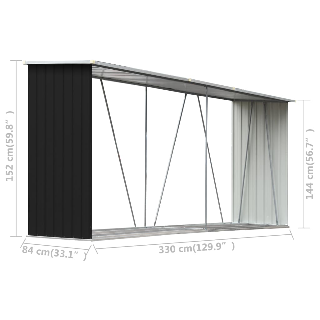 vidaXL Garden Log Storage Shed Galvanised Steel 330x84x152 cm Anthracite