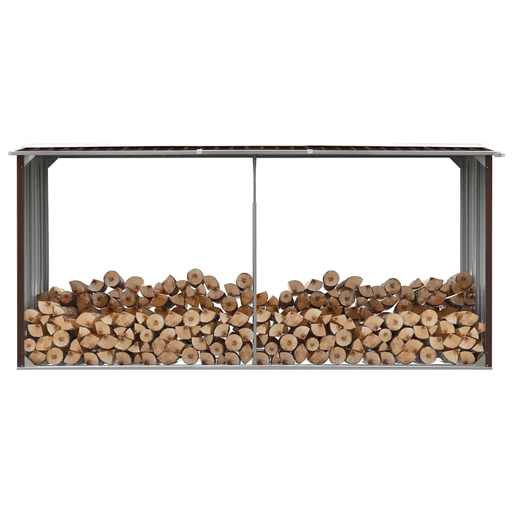 Garden Log Storage Shed Galvanised Steel 330x92x153 cm Brown