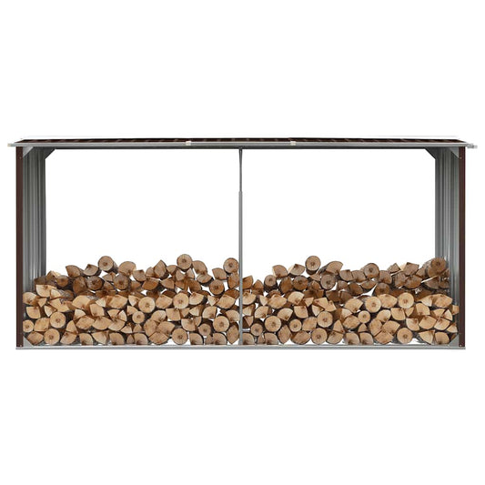 Garden Log Storage Shed Galvanised Steel 330x92x153 cm Brown
