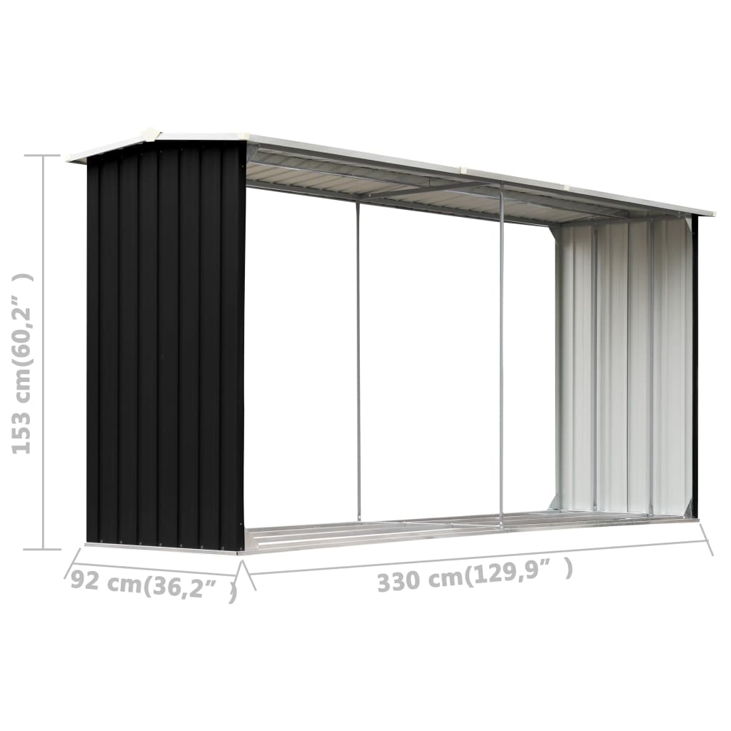 vidaXL Garden Log Storage Shed Galvanised Steel 330x92x153 cm Anthracite