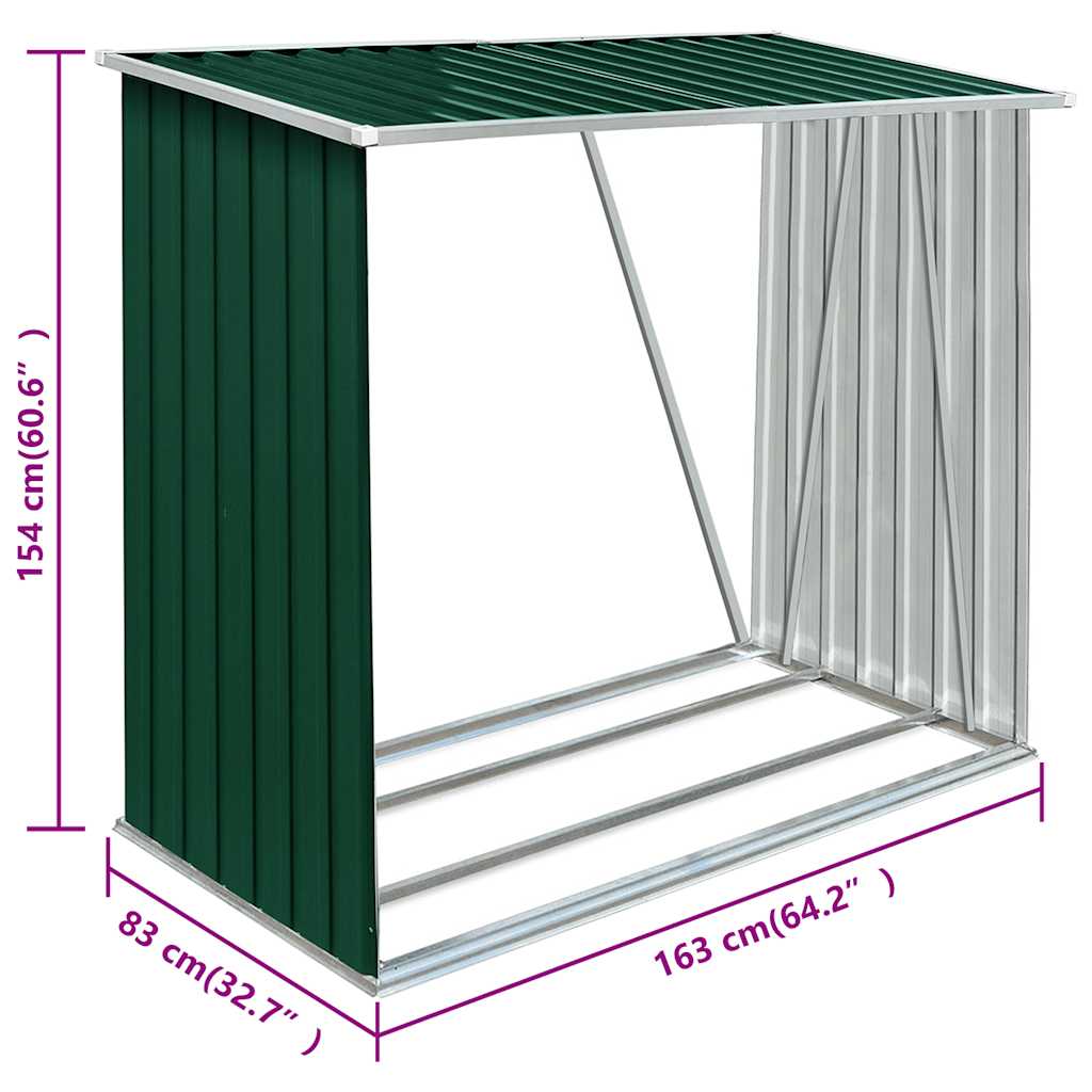 Garden Log Storage Shed Galvanised Steel 163x83x154 cm Green