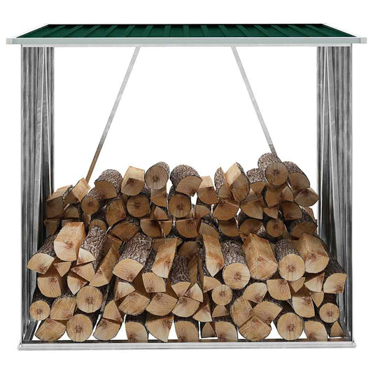 Garden Log Storage Shed Galvanised Steel 163x83x154 cm Green