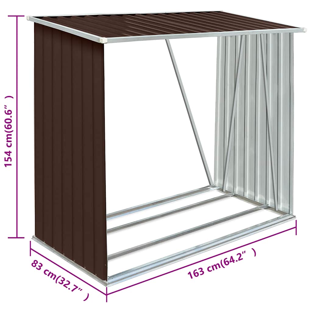 Garden Log Storage Shed Galvanised Steel 163x83x154 cm Brown