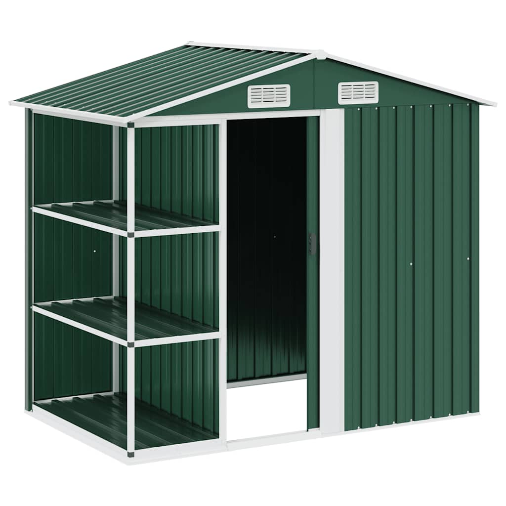 Garden Shed with Rack Green 205x130x183 cm Iron