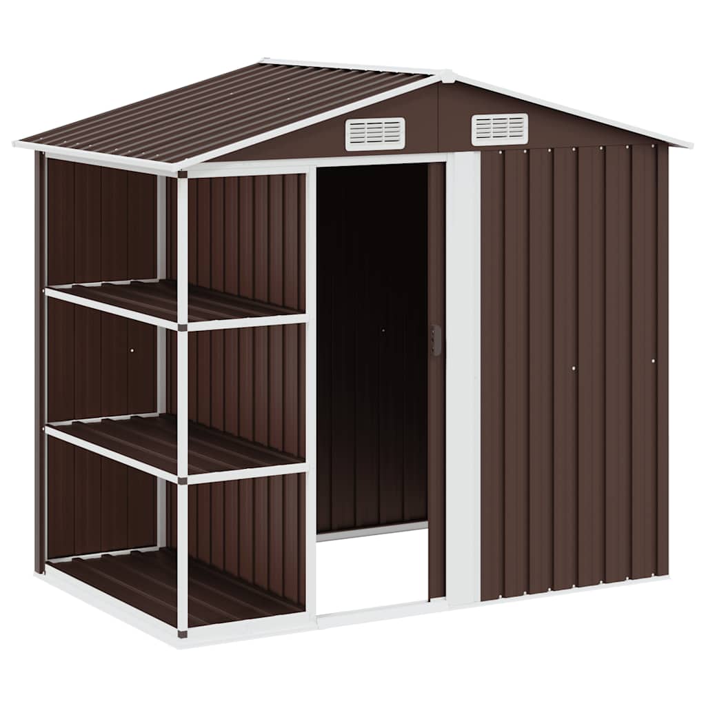 Garden Shed with Rack Brown 205x130x183 cm Iron
