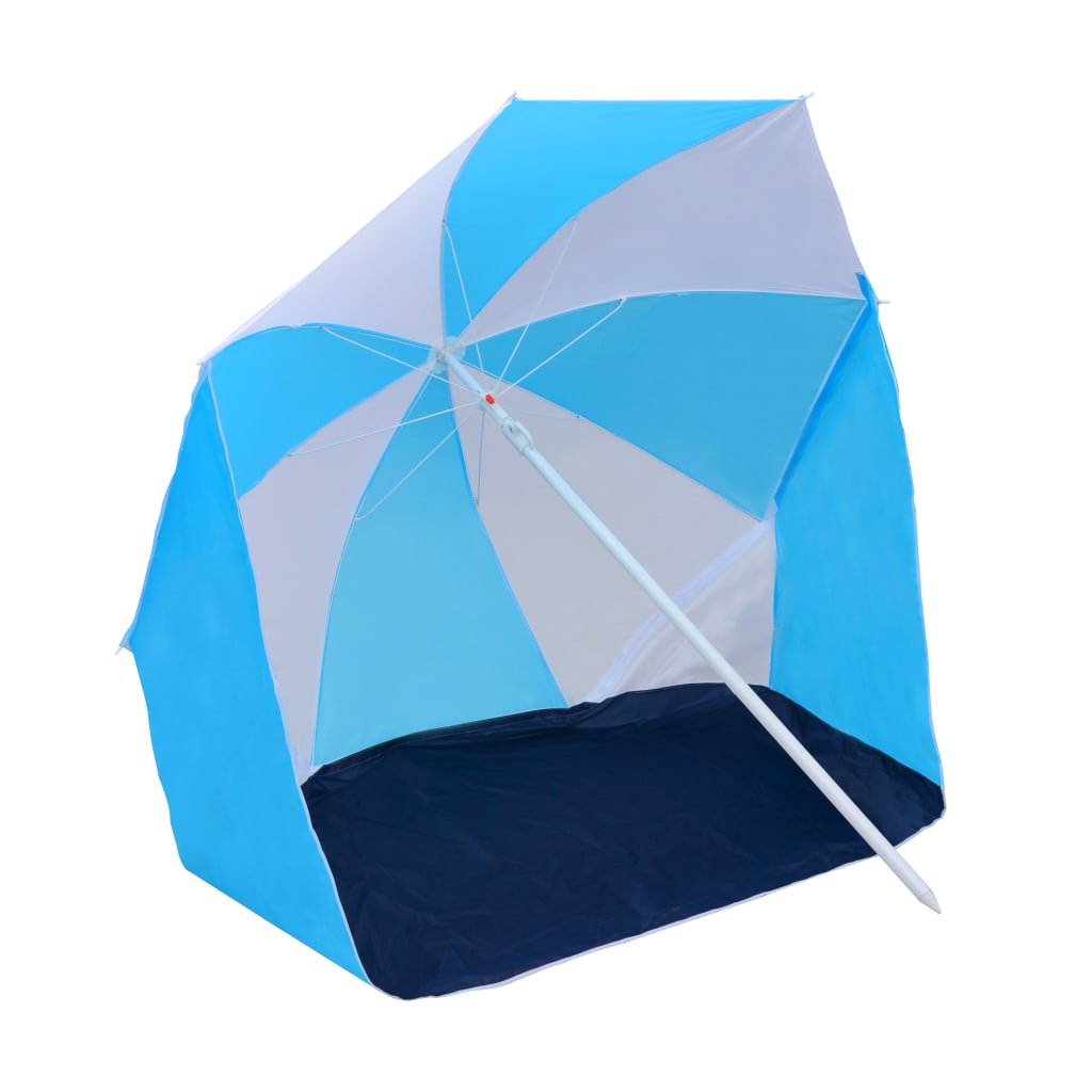 Abri Parasol de Plage Tissu Bleu et Blanc 180 cm