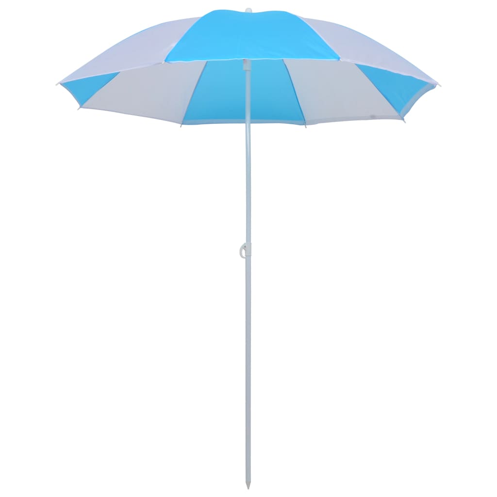 Abri Parasol de Plage Tissu Bleu et Blanc 180 cm