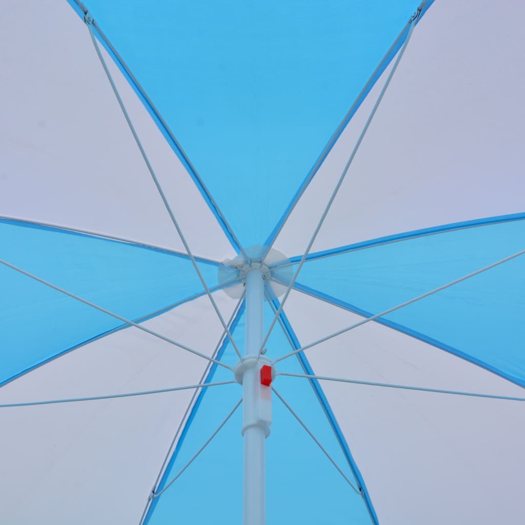 Abri Parasol de Plage Tissu Bleu et Blanc 180 cm