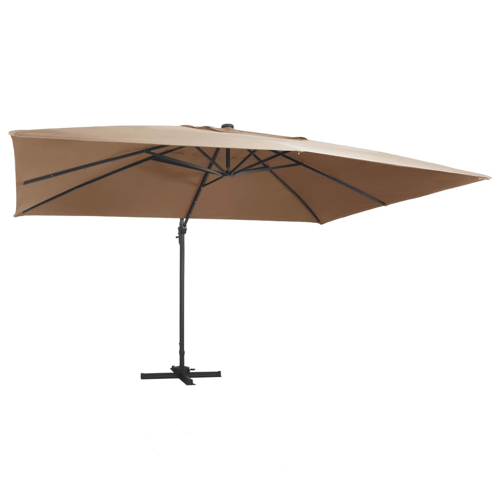 vidaXL Cantilever Garden Parasol with LED Lights and Aluminium Pole 400x300 cm Taupe