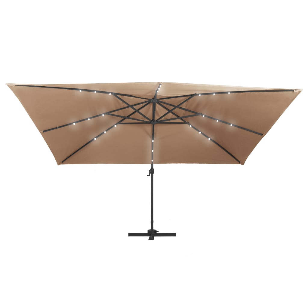 vidaXL Cantilever Garden Parasol with LED Lights and Aluminium Pole 400x300 cm Taupe