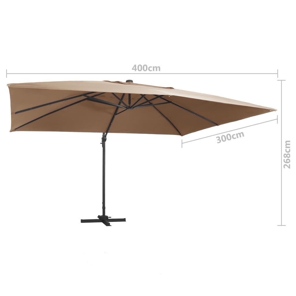 vidaXL Cantilever Garden Parasol with LED Lights and Aluminium Pole 400x300 cm Taupe