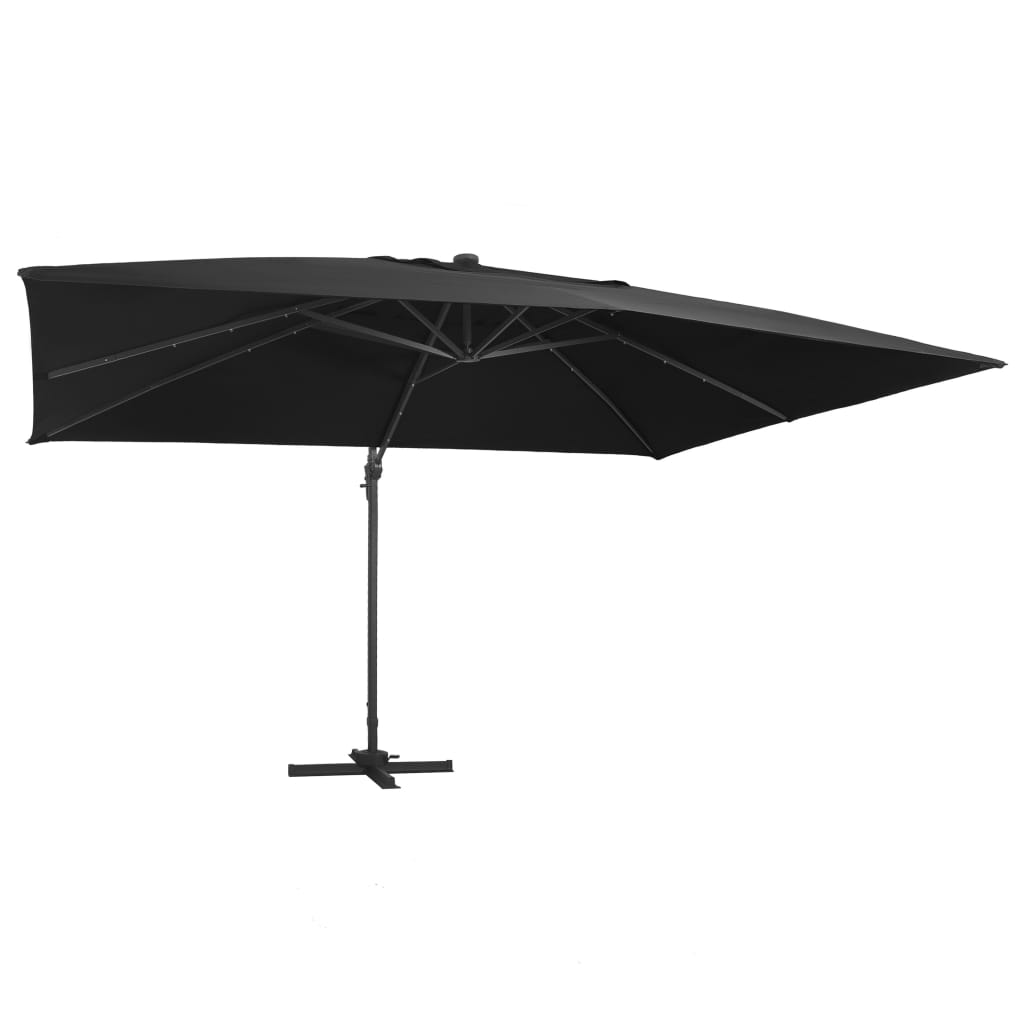 vidaXL Cantilever Garden Parasol with LED Lights and Aluminium Pole 400x300 cm Black