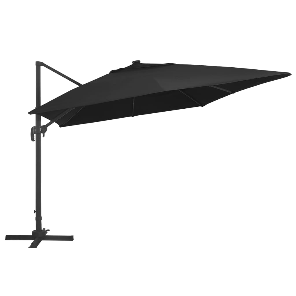 vidaXL Cantilever Garden Parasol with LED Lights and Aluminium Pole 400x300 cm Black