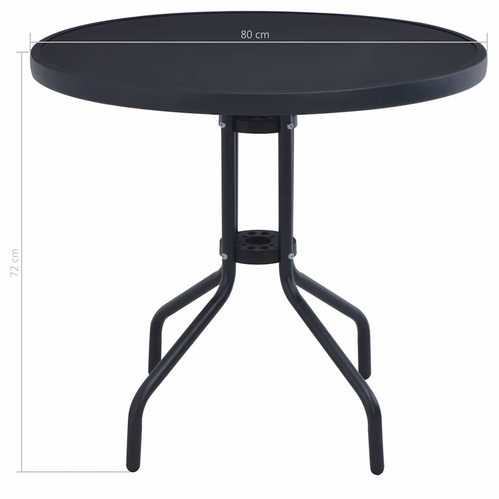 47253 vidaXL Garden Table Black 80 cm Steel and Glass