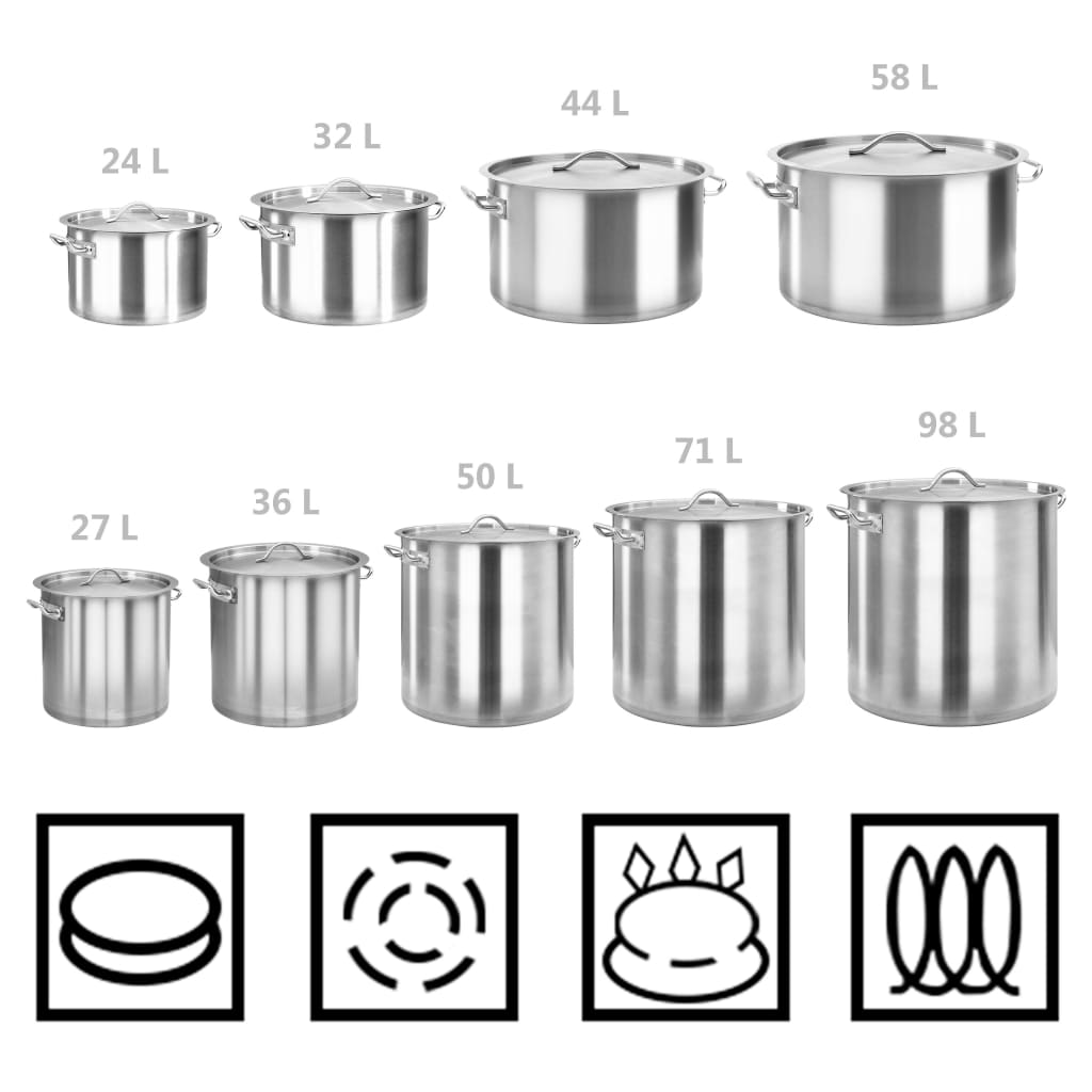 vidaXL Stock Pot 58 L 50x30 cm Stainless Steel