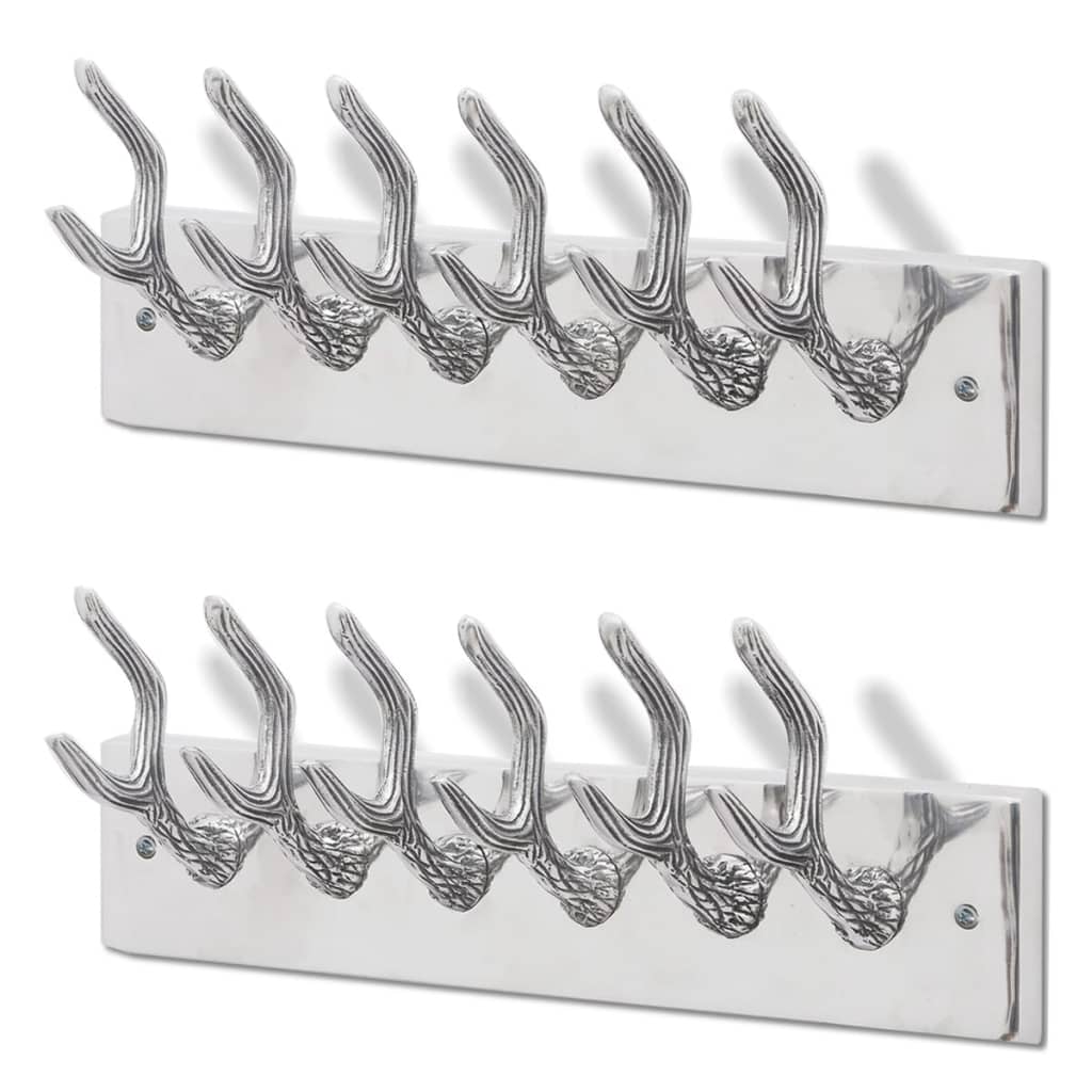 vidaXL Wardrobe Coat Hooks 2 pcs Silver Aluminium