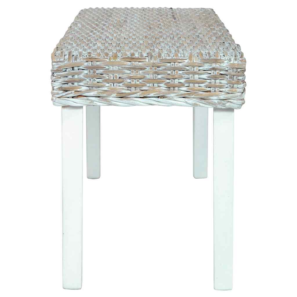 285788 vidaXL Bench 110 cm White Natural Kubu Rattan and Solid Mahogany Wood