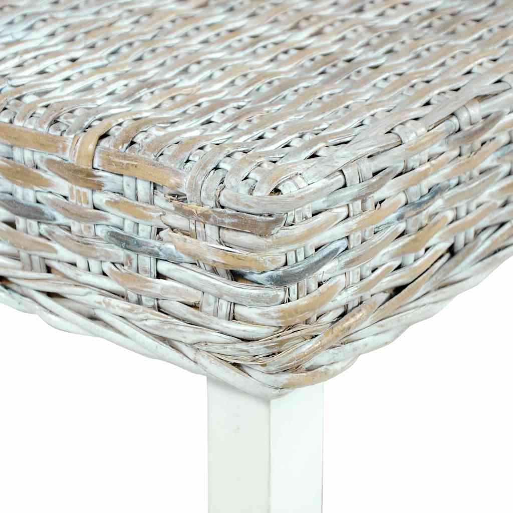 285788 vidaXL Bench 110 cm White Natural Kubu Rattan and Solid Mahogany Wood