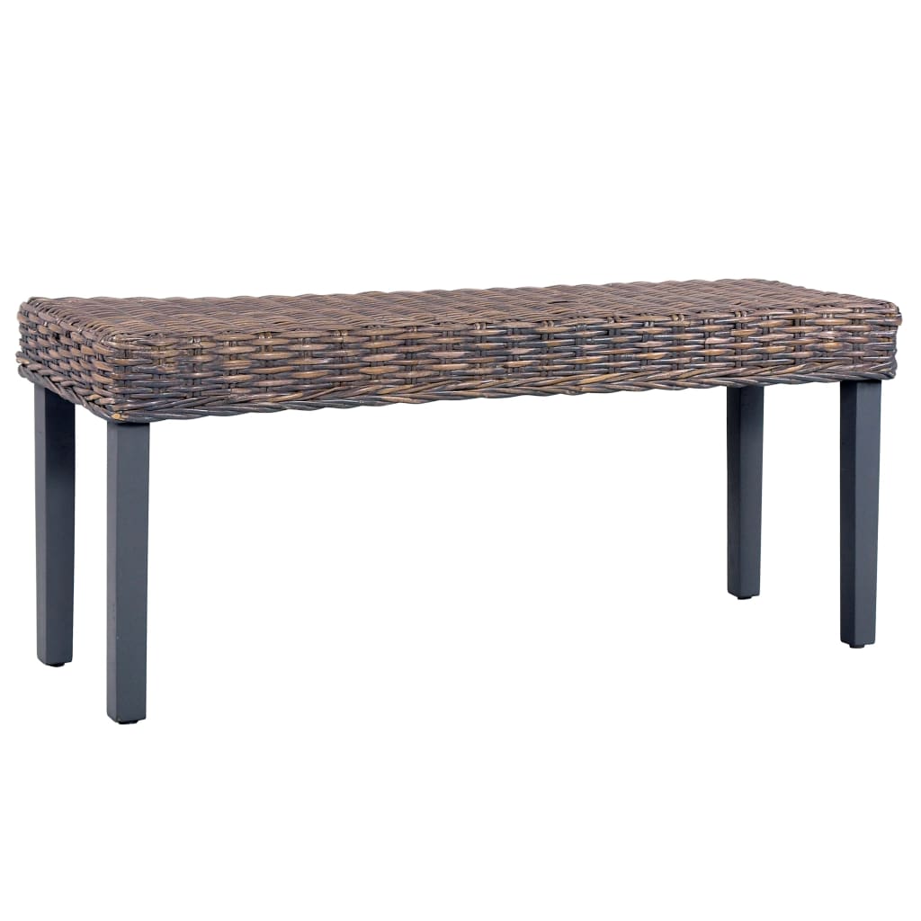 Bench 110 cm Grey Natural Kubu Rattan and Solid Mahogany Wood