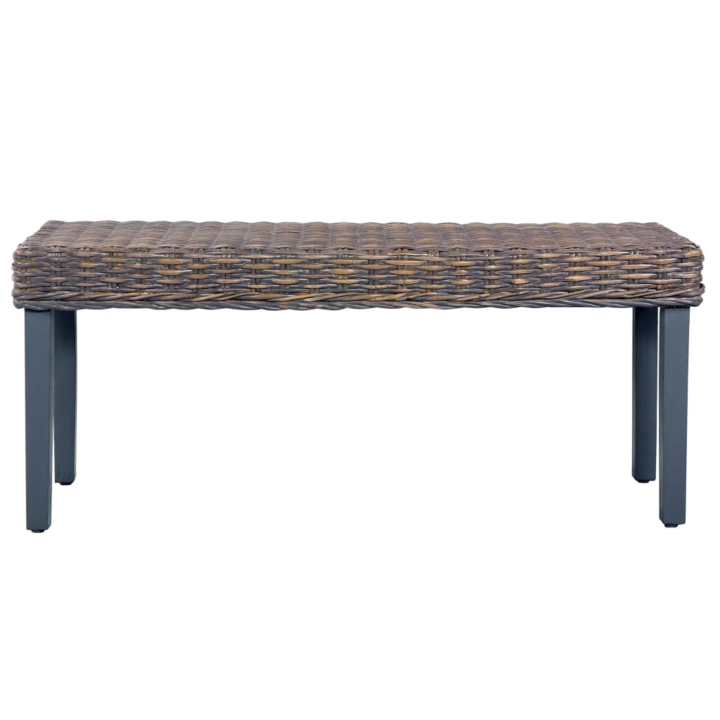 285789 vidaXL Bench 110 cm Grey Natural Kubu Rattan and Solid Mahogany Wood