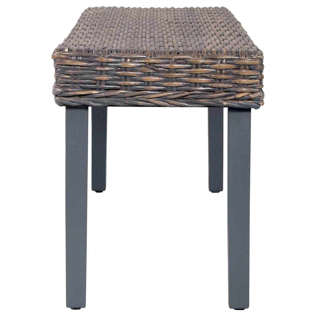 Bench 110 cm Grey Natural Kubu Rattan and Solid Mahogany Wood
