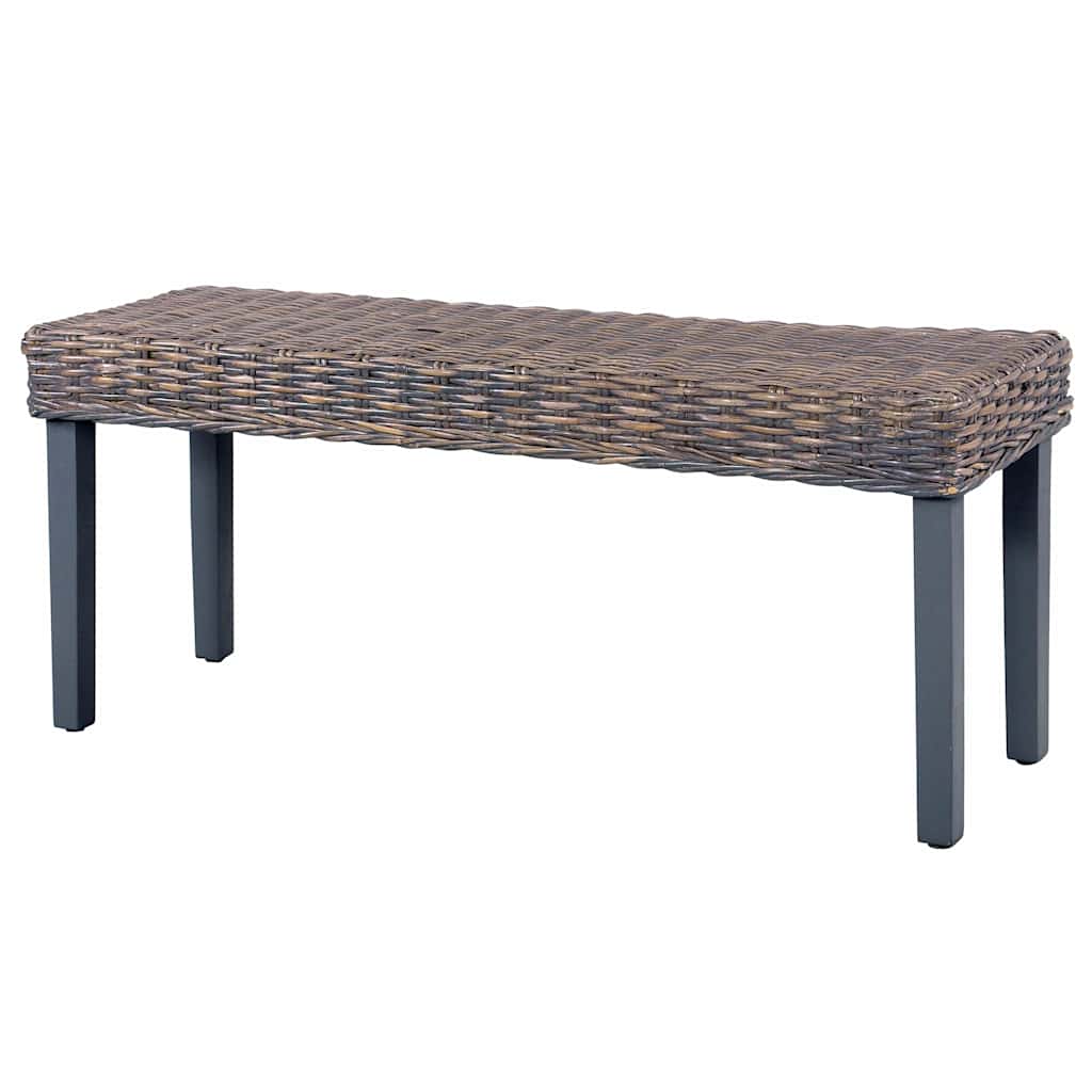 285789 vidaXL Bench 110 cm Grey Natural Kubu Rattan and Solid Mahogany Wood