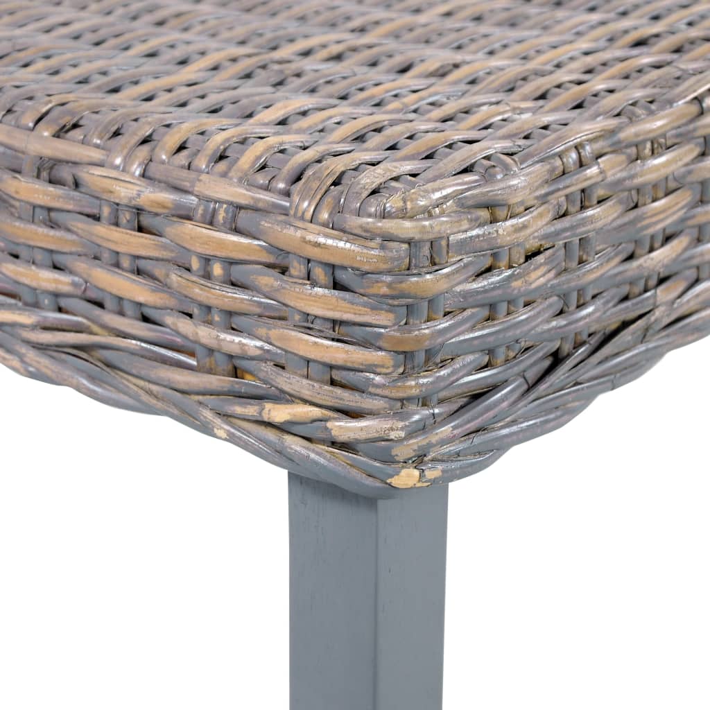 Bench 110 cm Grey Natural Kubu Rattan and Solid Mahogany Wood